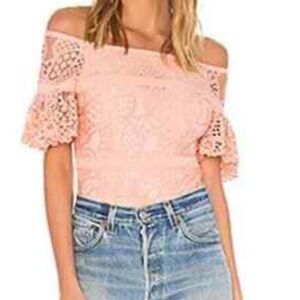 Revolve Aijek Mae‎ lace off the shoulder bodysuit SZ 3 US size 10-12 NWT